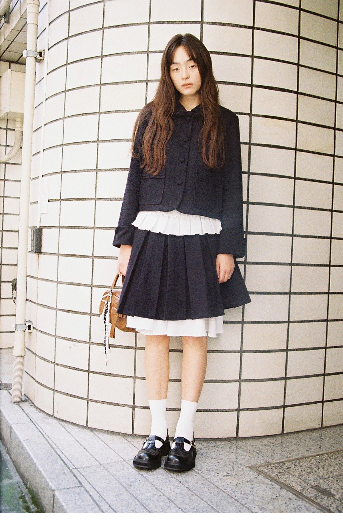 College Style Short Jacket And Pleated Skirt