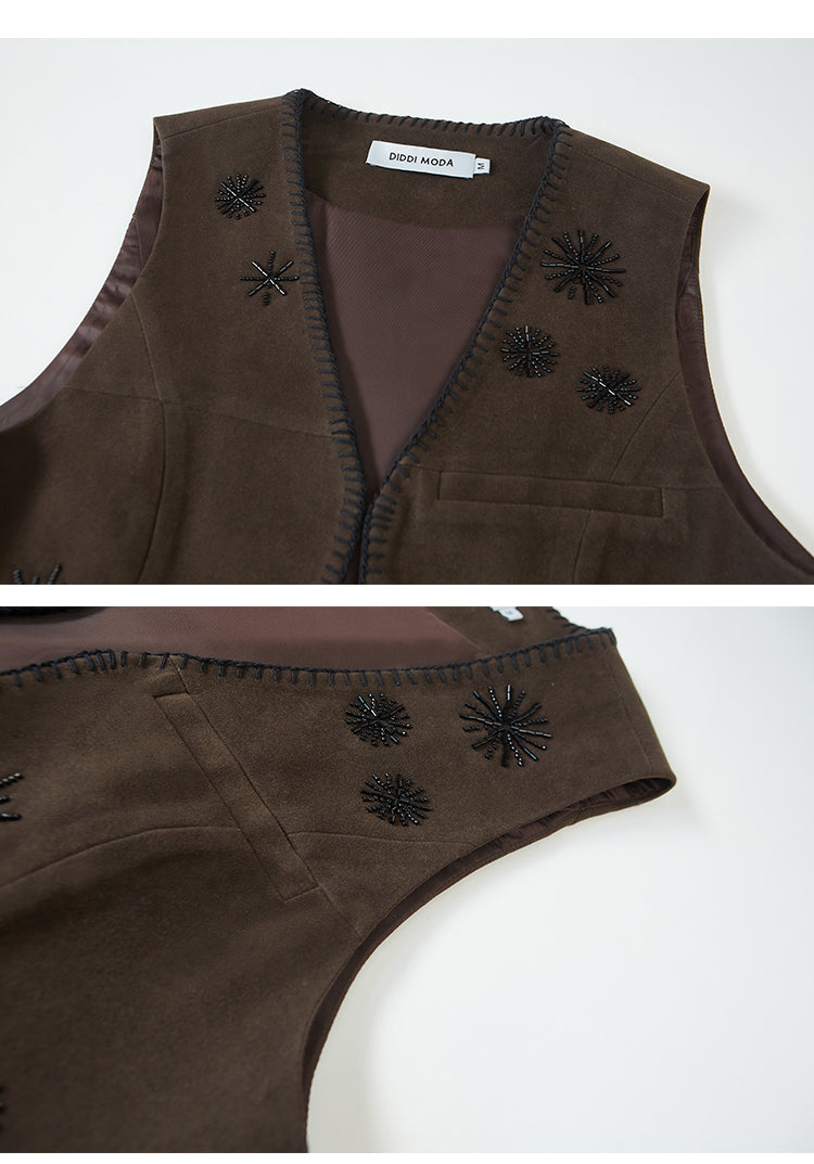 Beaded Fireworks Faux Suede Vest