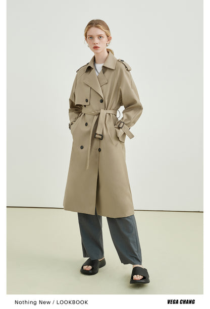 Classic Double-Breasted Midi Trench Coat