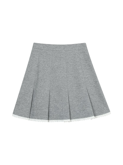 Wide Pleated Frill Hem Lined Zip Up Skirt