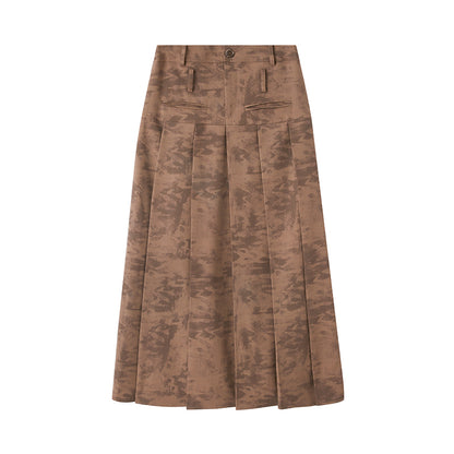 Patterned Elegant Pleated Long Skirt