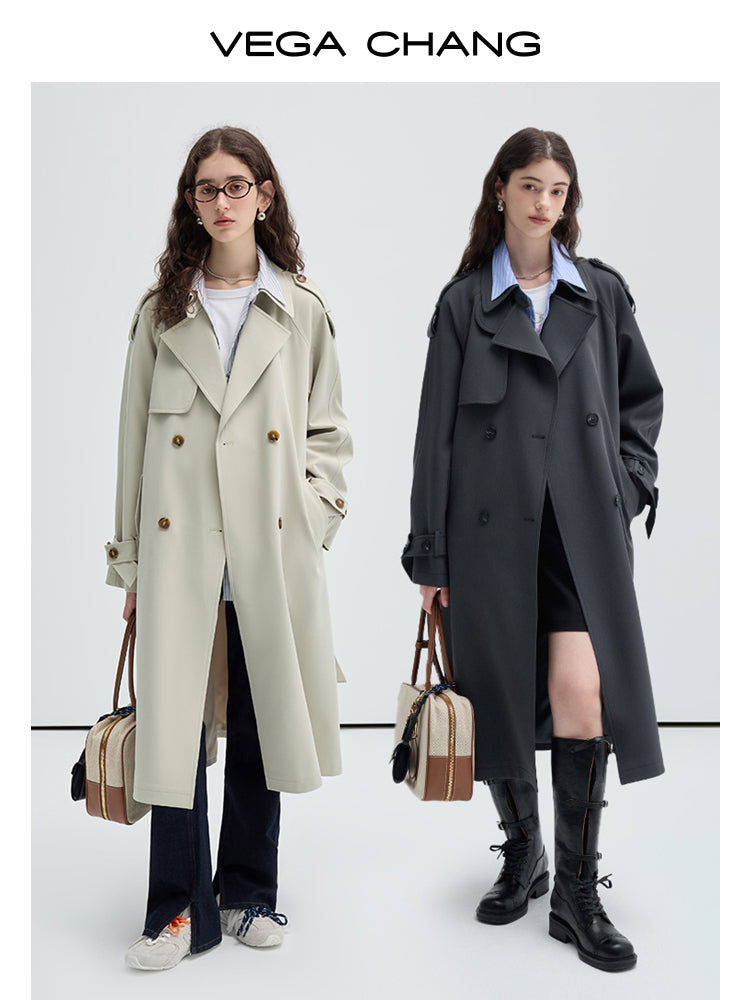 Belted Trench Coat With Faux Two-Piece Stripe Shirt