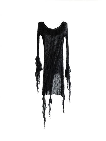 Oversized Asymmetrical See-Through Knit Top