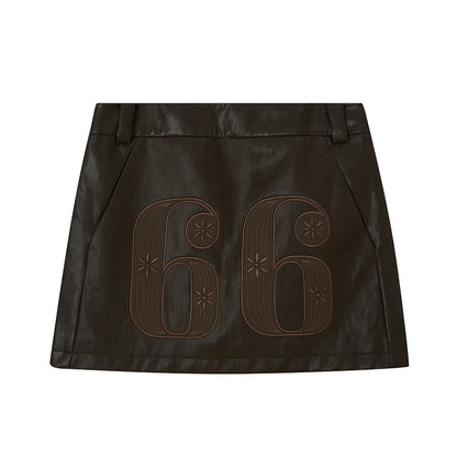 Sporty Patch Embroidery Faux Leather Skirt