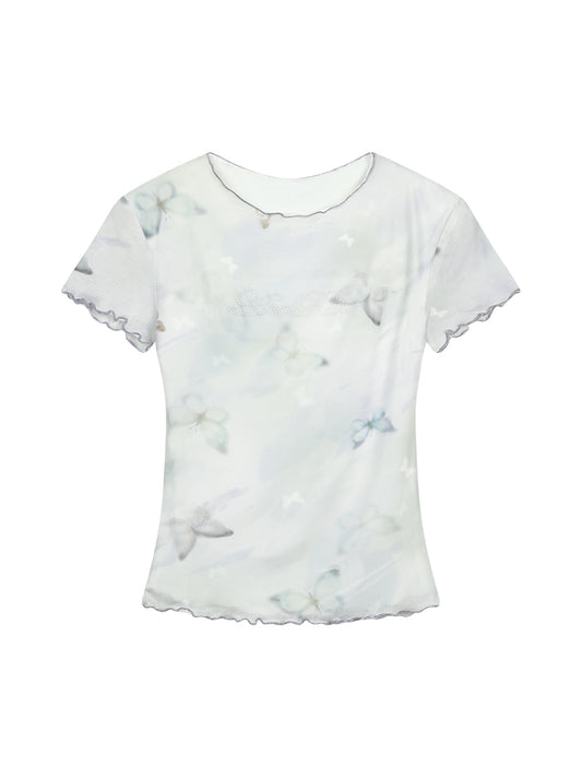 Butterfly Lettuce Edging Fitted Sheer T-Shirt