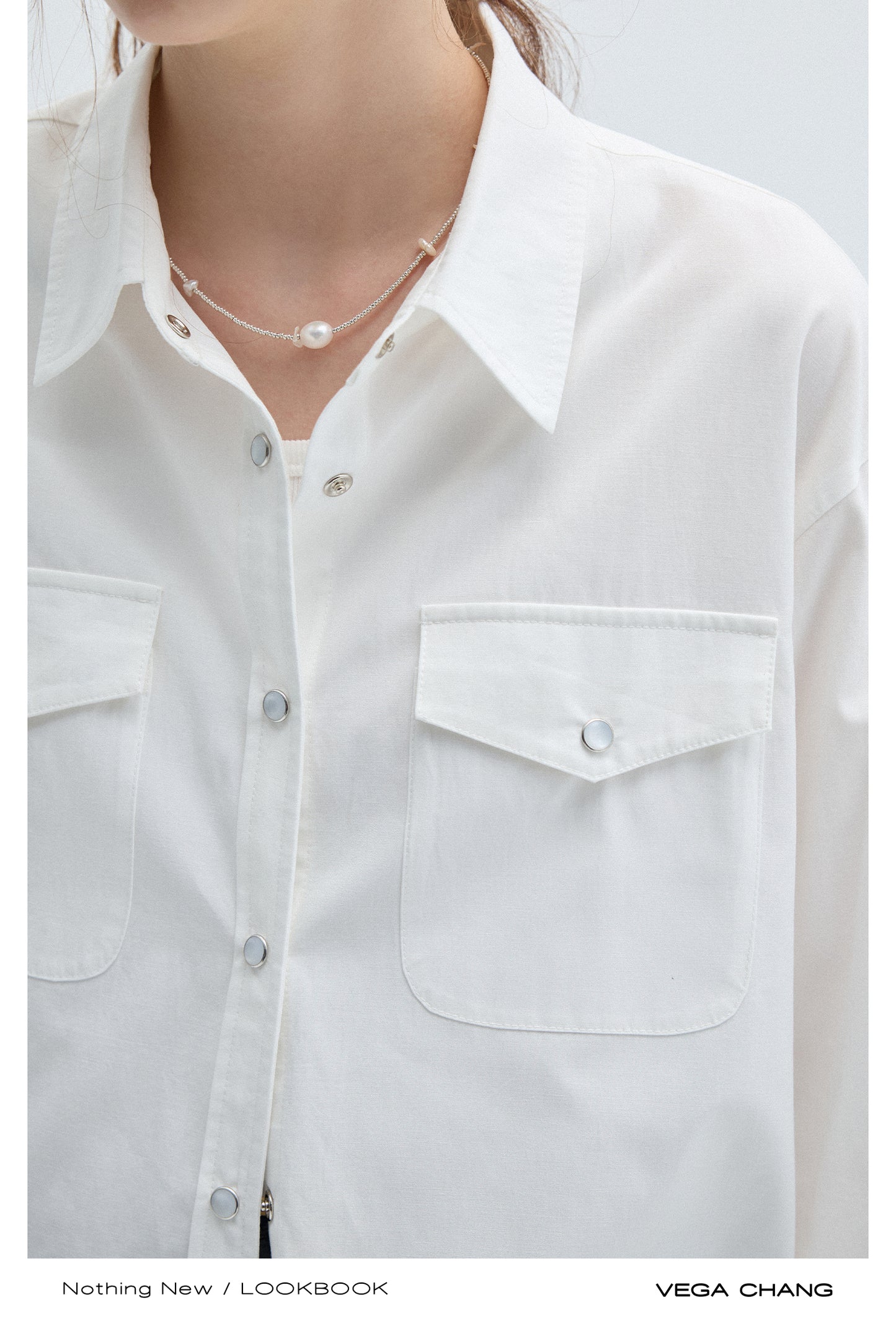 Snap Button Flip Collar Shirt With Chest Pockets