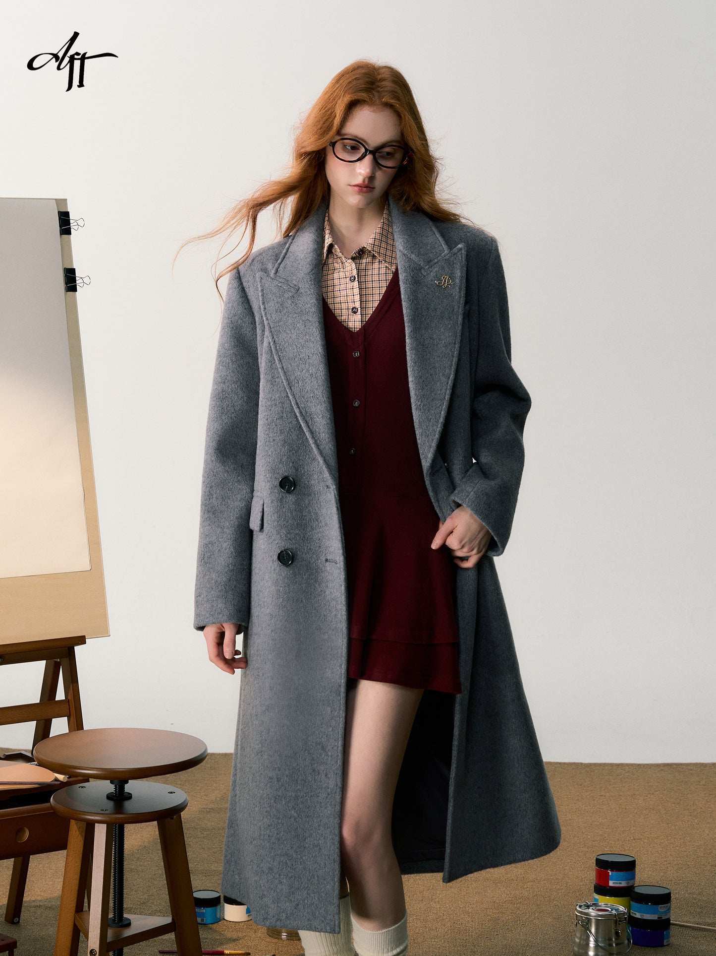 Classic Wool Blend Double-Breasted Coat With Charm