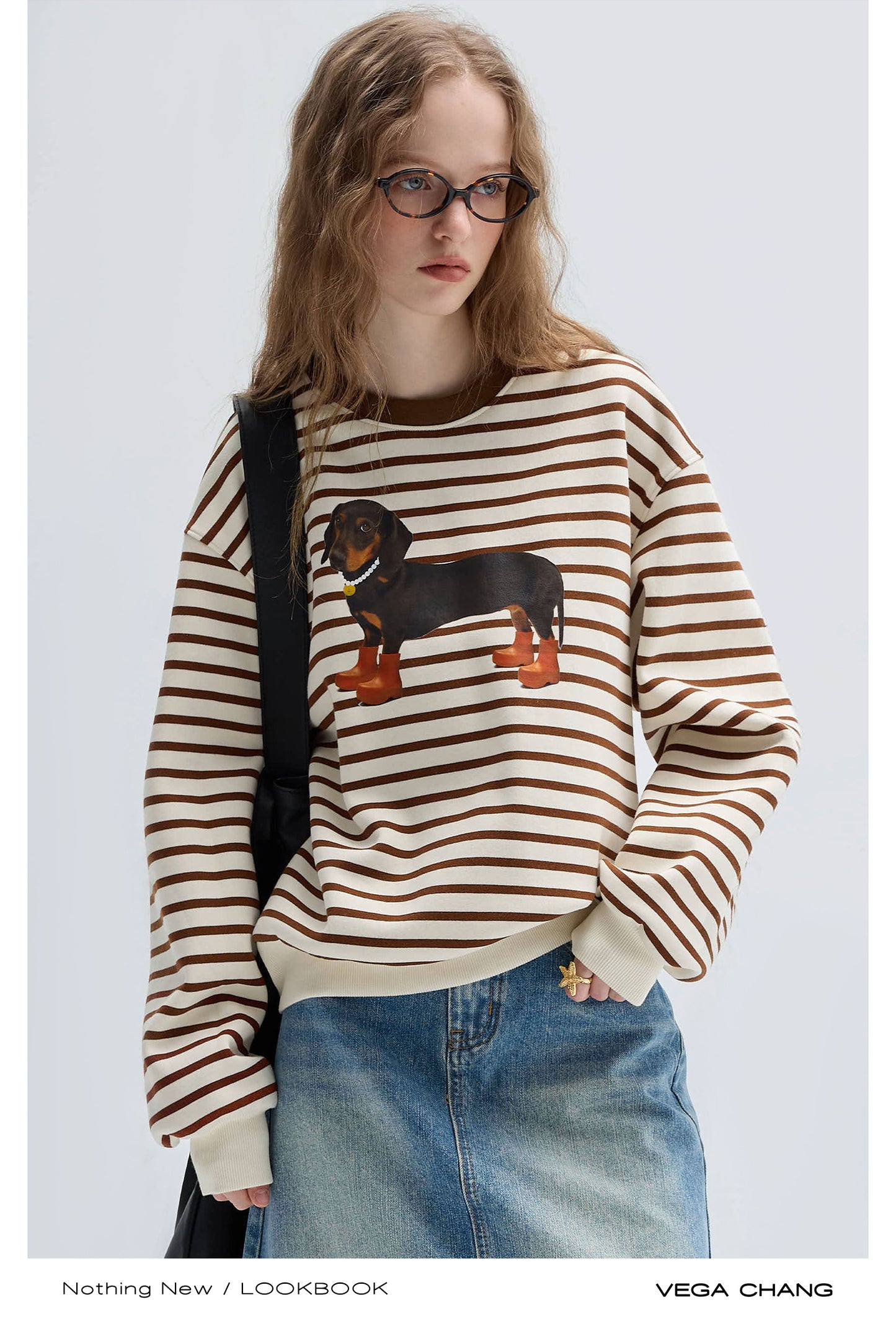 Dachshund Print Stripe Knit Sweatshirt