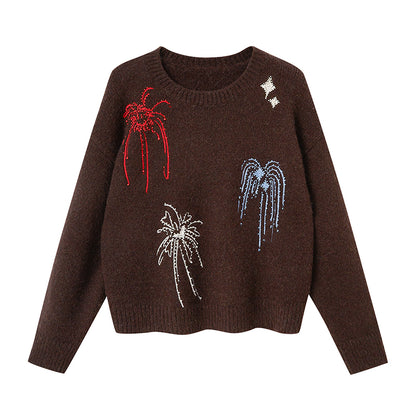 Colorful Beaded Fireworks Embroidery Sweater