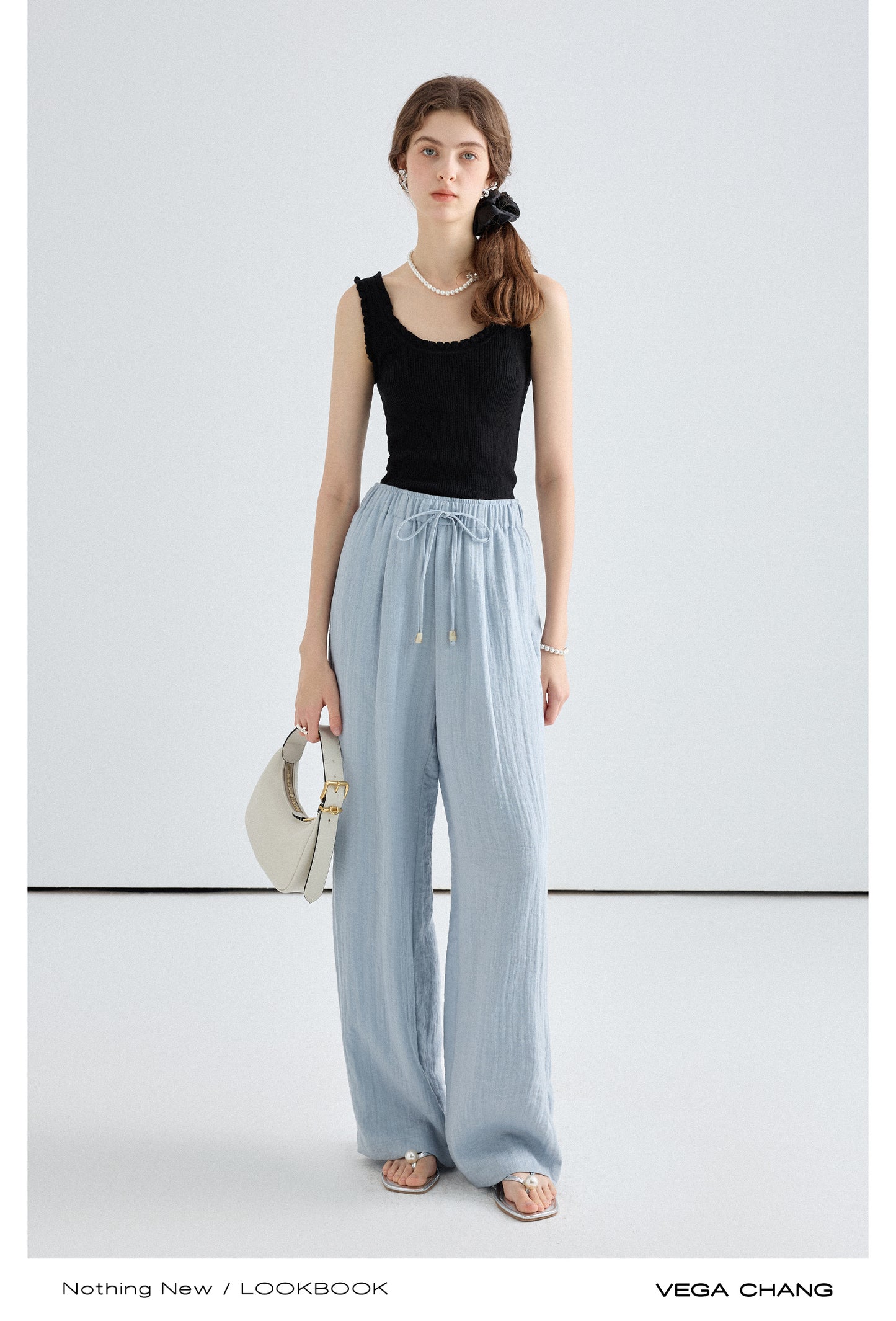 Frilled Edge Rib Tank Top and Straight Wide Pants