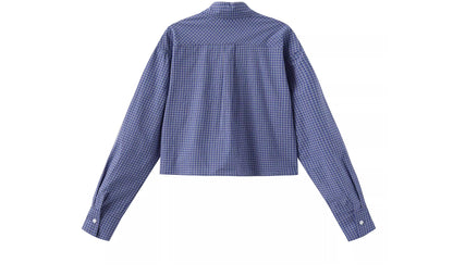 Small Plaid Cropped Cotton Button-Down Shirt