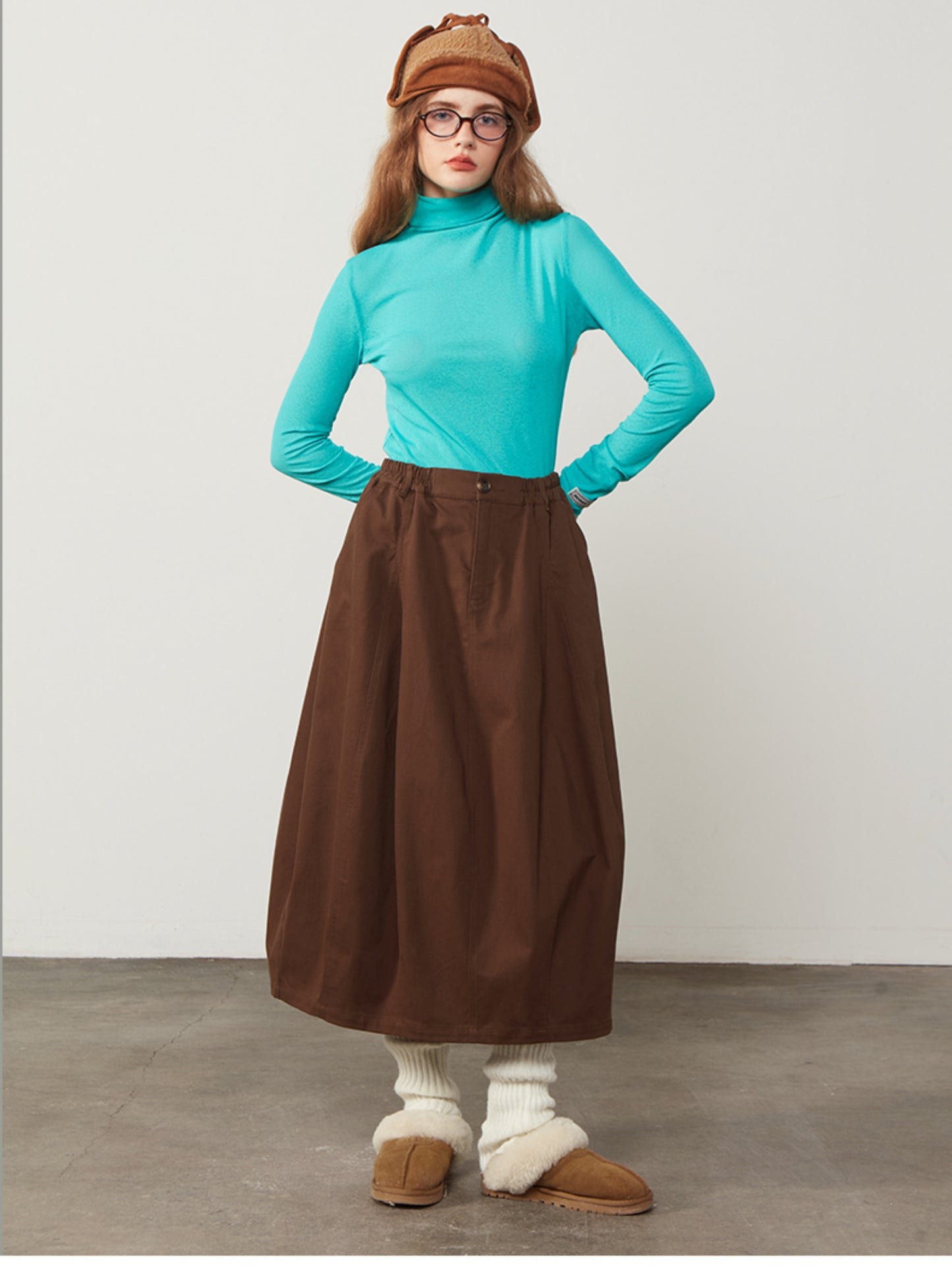 Dachshund Jacquard Hoodie Knit Top And Twill Skirt