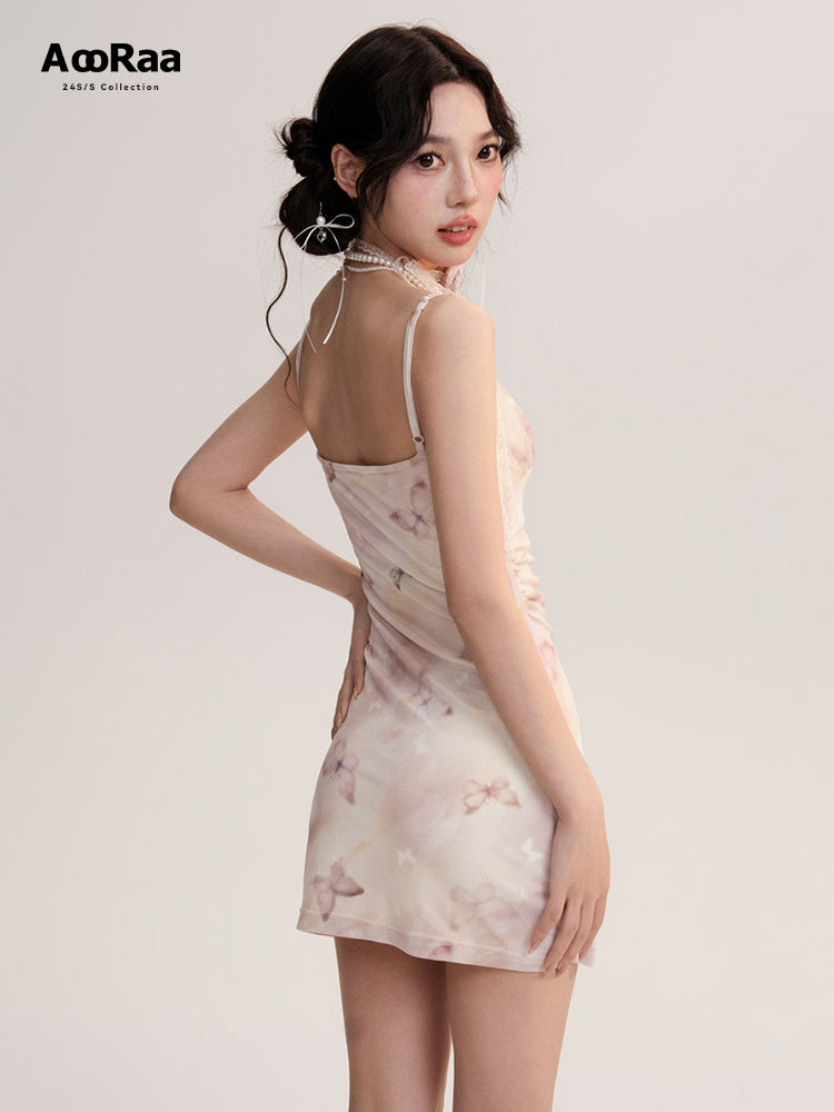 Butterfly Mesh Mini Cami Dress And Flower Necklace