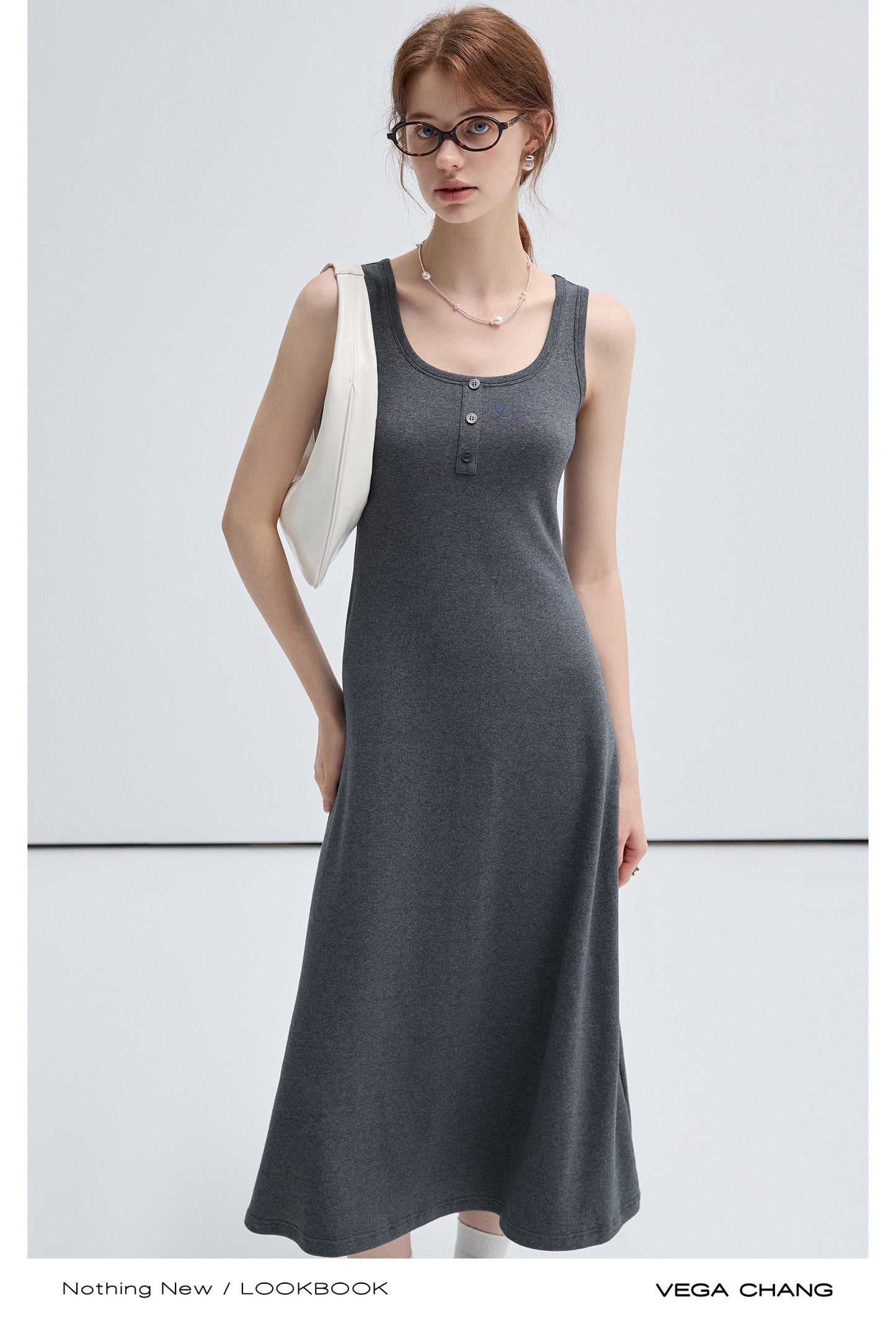 Simple Casual Henley Neck Sleeveless Long Dress