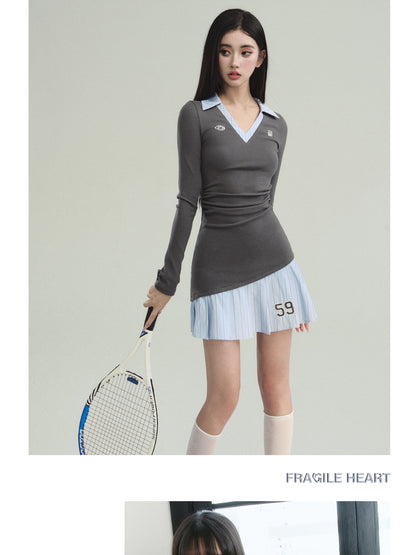 Tennis Style Sporty Layered Shirt Dress