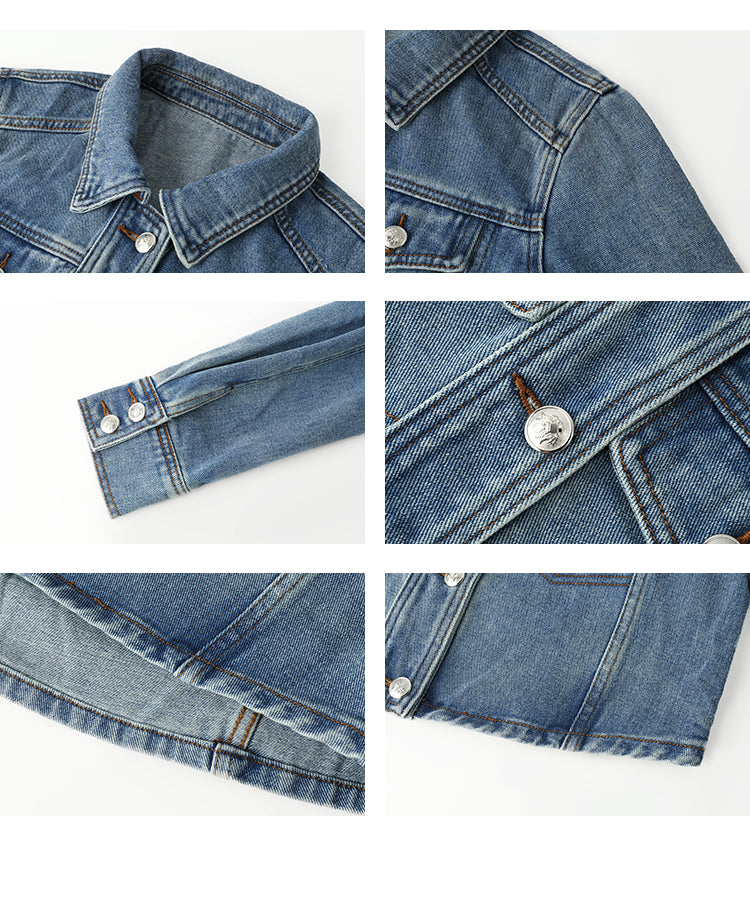 Cropped Classic Washed Denim Jacket