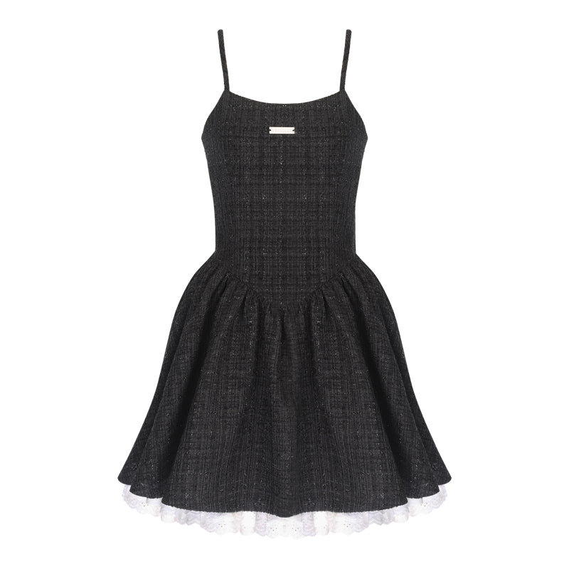 Victorian Corset-Inspired Tweed Strap Dress