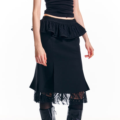 Detachable Frilled Waist Band Midi Peplum Skirt