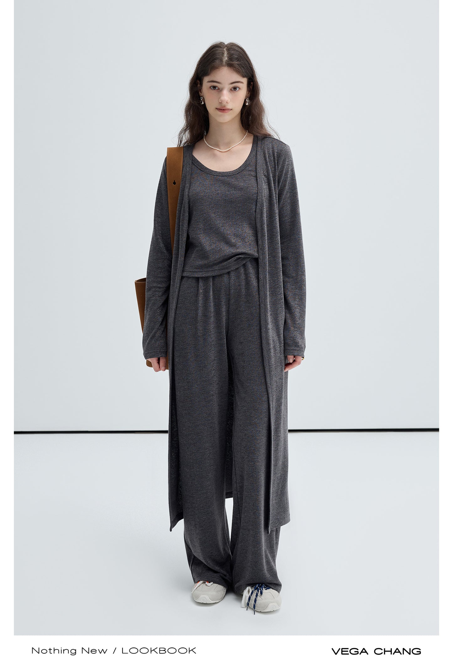 Plain Knit Relaxed Fit Tank, Cardigan, Pants