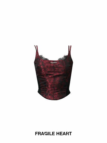 Rose Layered Jacquard Lace Camisole Top With Double Straps