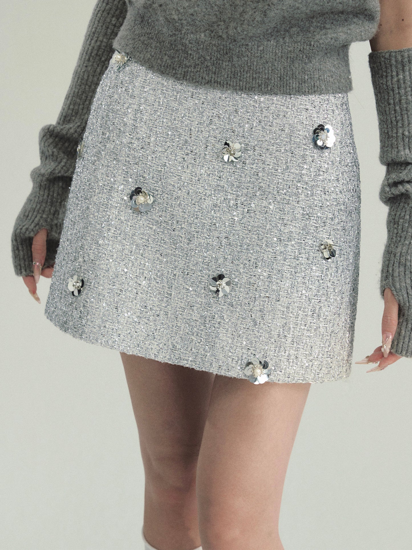 Lurex Beaded Sequin Mini Skirt