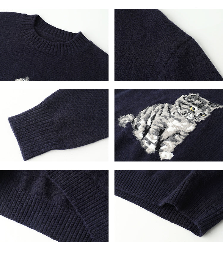 Jacquard Crew Neck Kitten Sweater