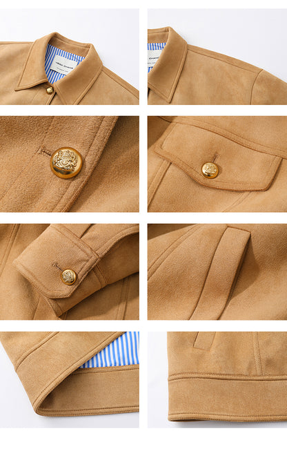 Soft Faux Suede Embossed Gold Button Jacket