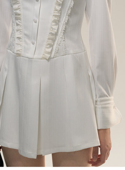 Pleated Shirt Dress With Removable Bow Tie