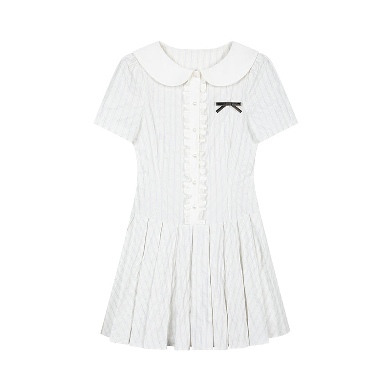 Peter Pan Collar Pleated Stripe Shirt Dress