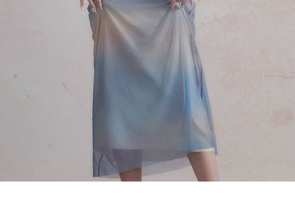 Sunset-Inspired Smudged Color Asymmetric Long Dress