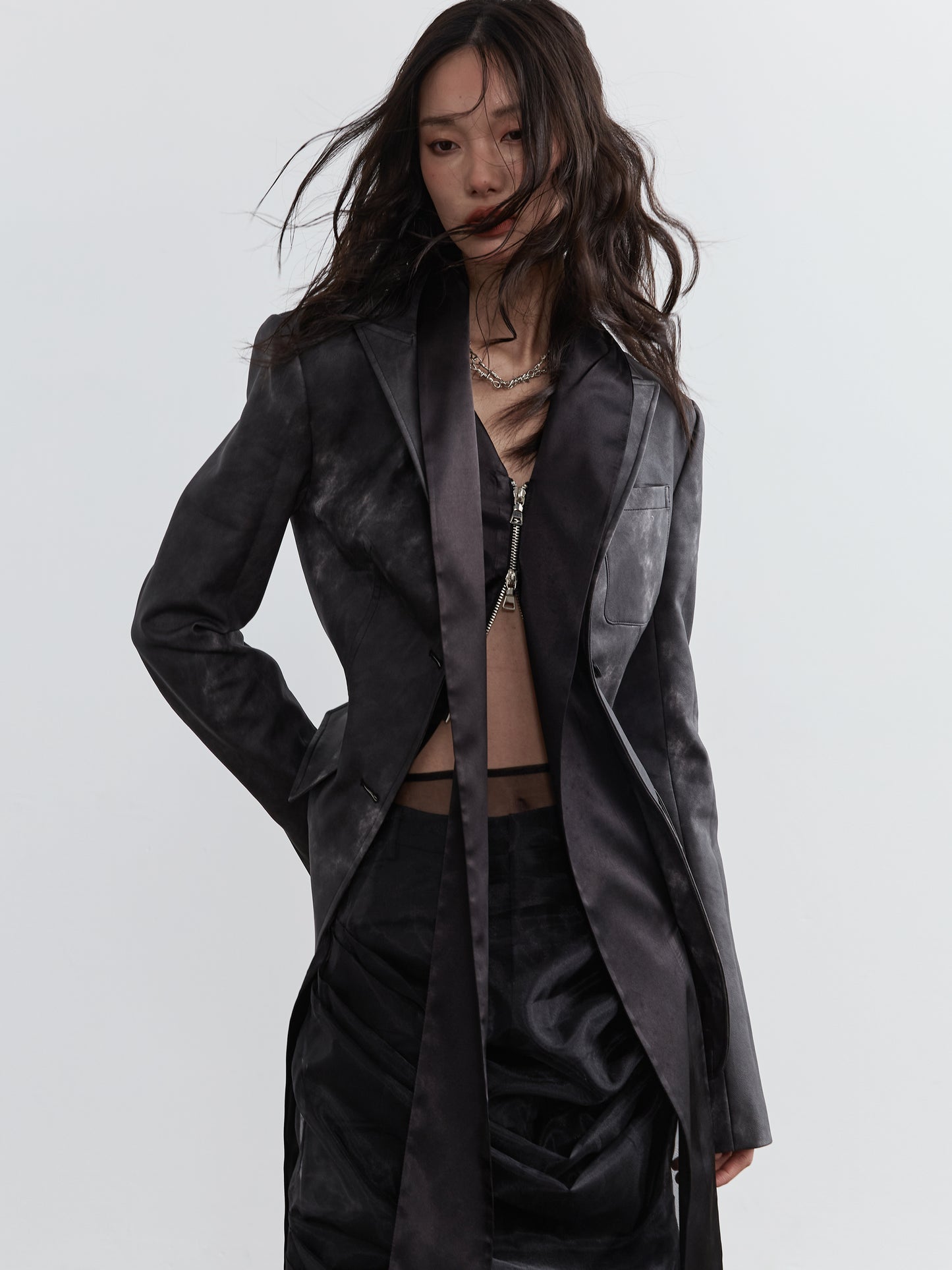 Smoky Ink-Dyed Faux Leather Fitted Jacket