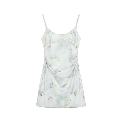 Butterfly Mesh Mini Cami Dress And Flower Necklace