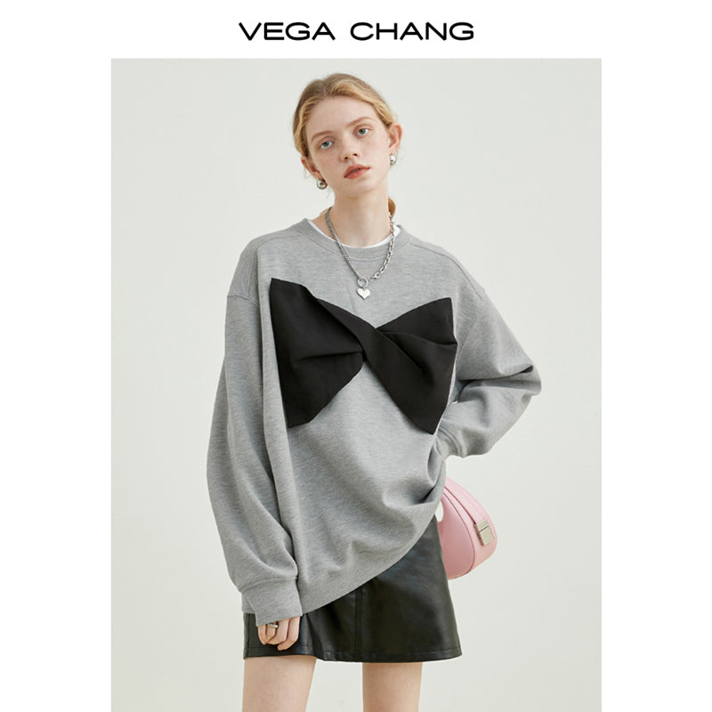 Large Bow Motif Relaxed Fit Cotton Sweatshirt