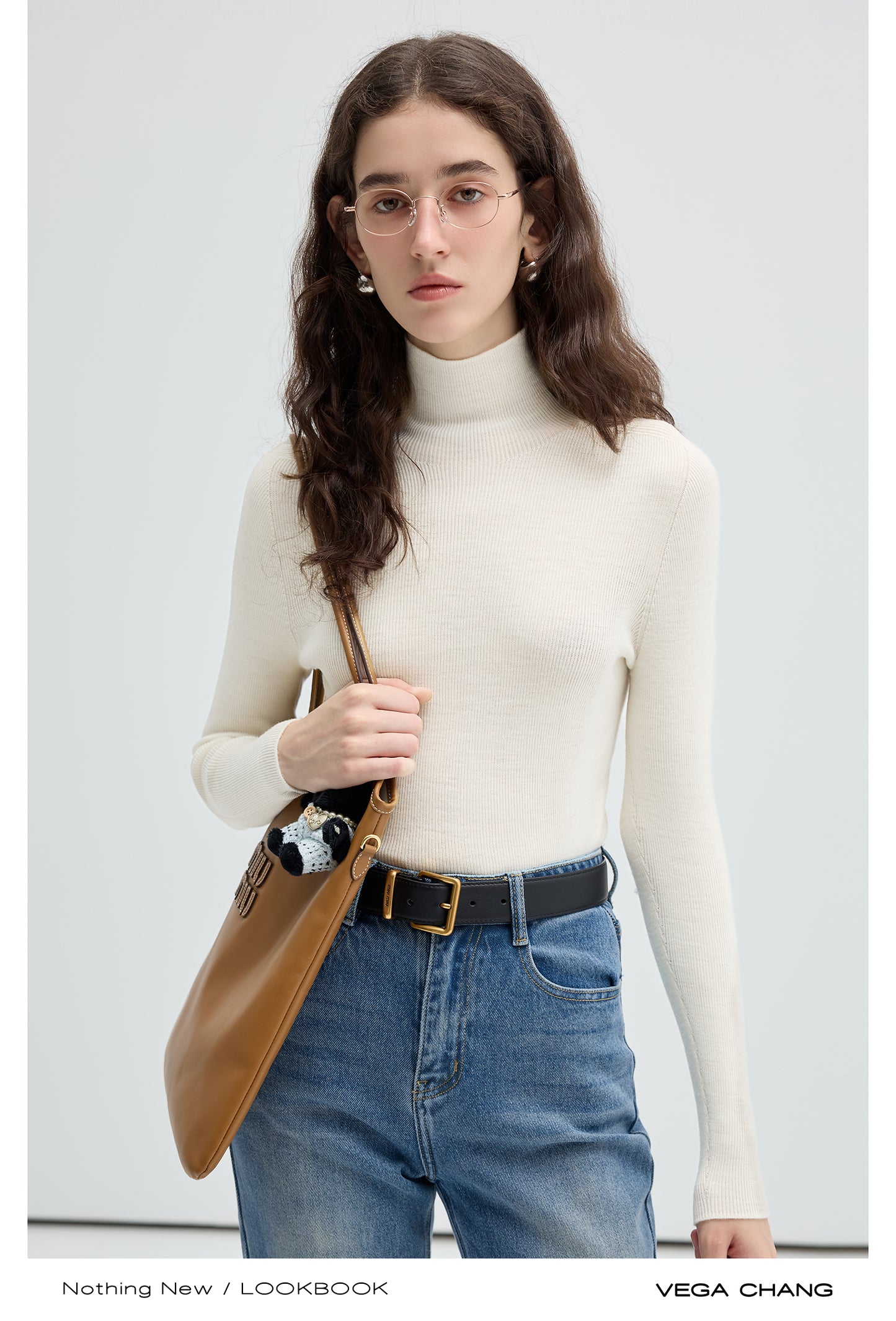 Elastic Rib Knit Woolen High Neck Top