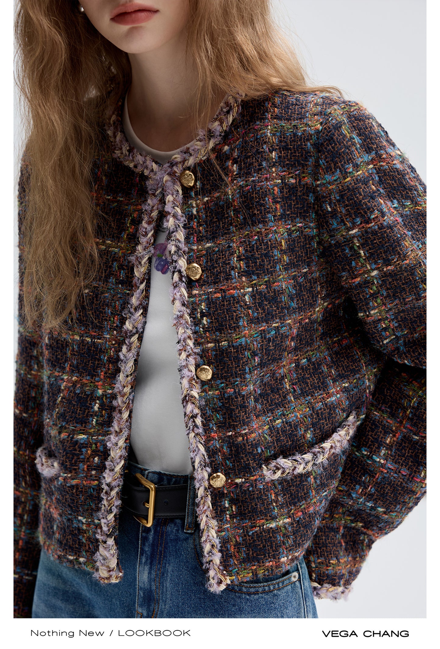 Braided Trim Grid Short Tweed Jacket