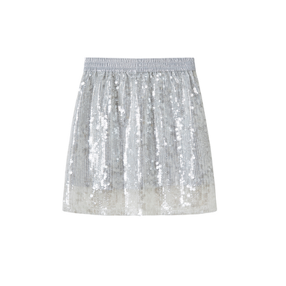 Sequin Short Skirt With Lustrous Silver Lining