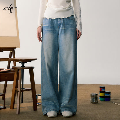 Logo Embroidered Washed Wide-Leg Jeans