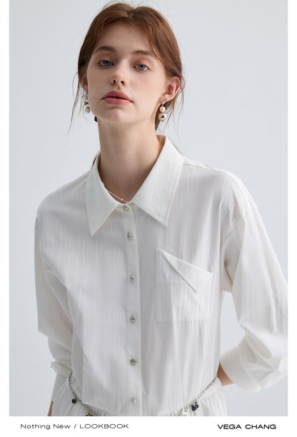 Textured Folded Pocket Design Shirt Dress