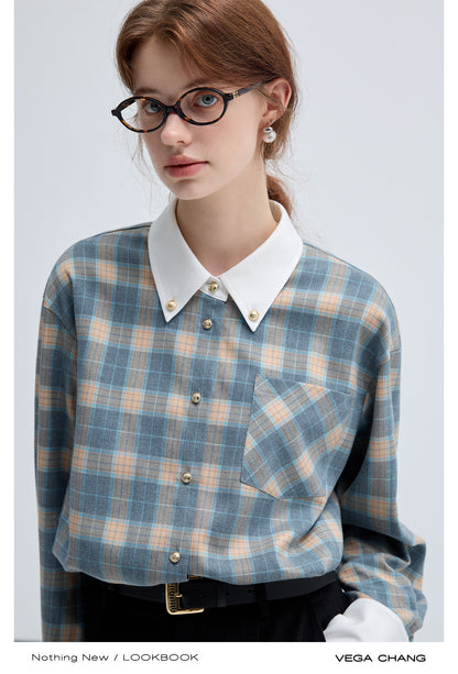 Yarn-Dyed Tartan Check Shirt With Gold Buttons