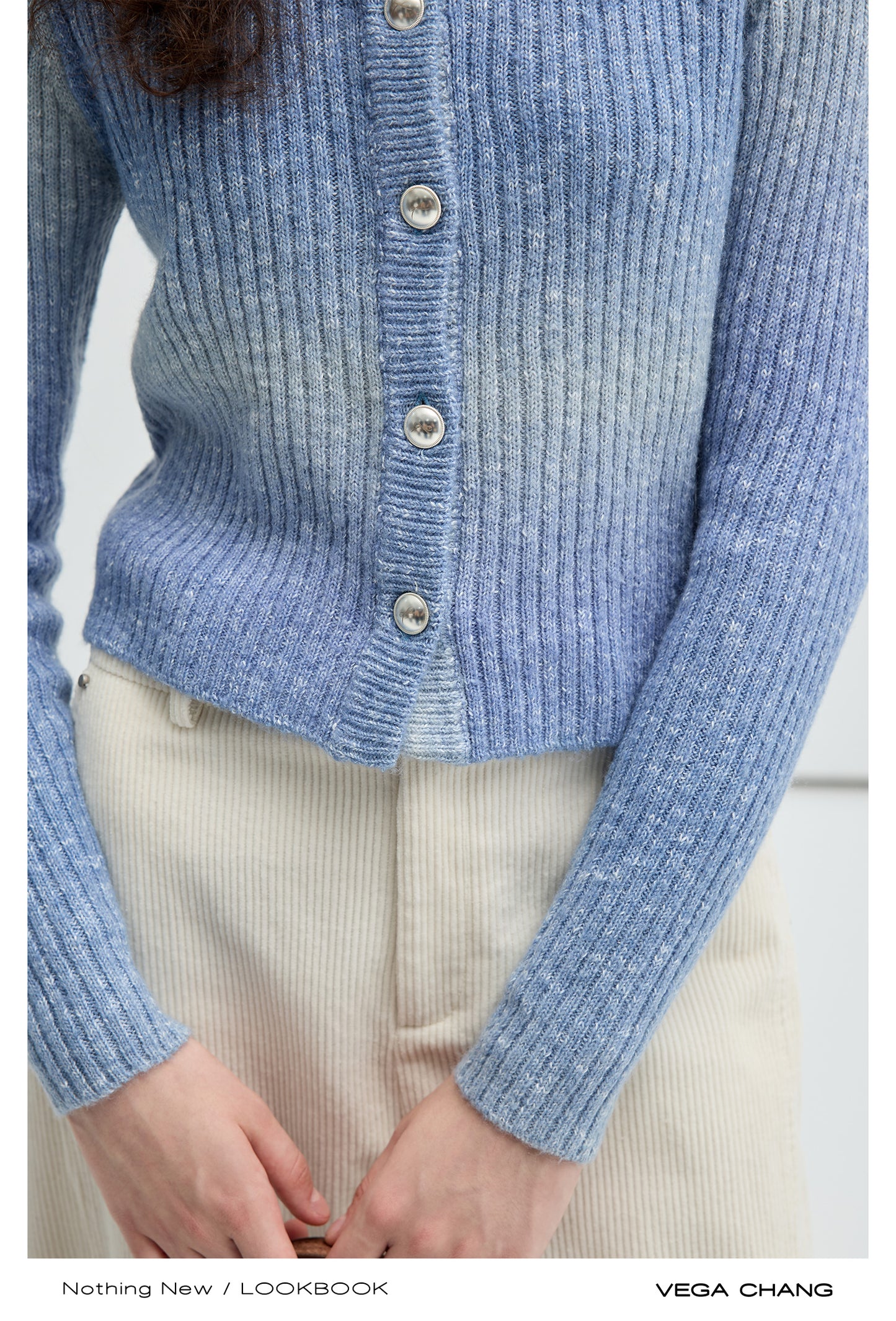 Mohair Blend Gradient Cardigan With Bow Buttons