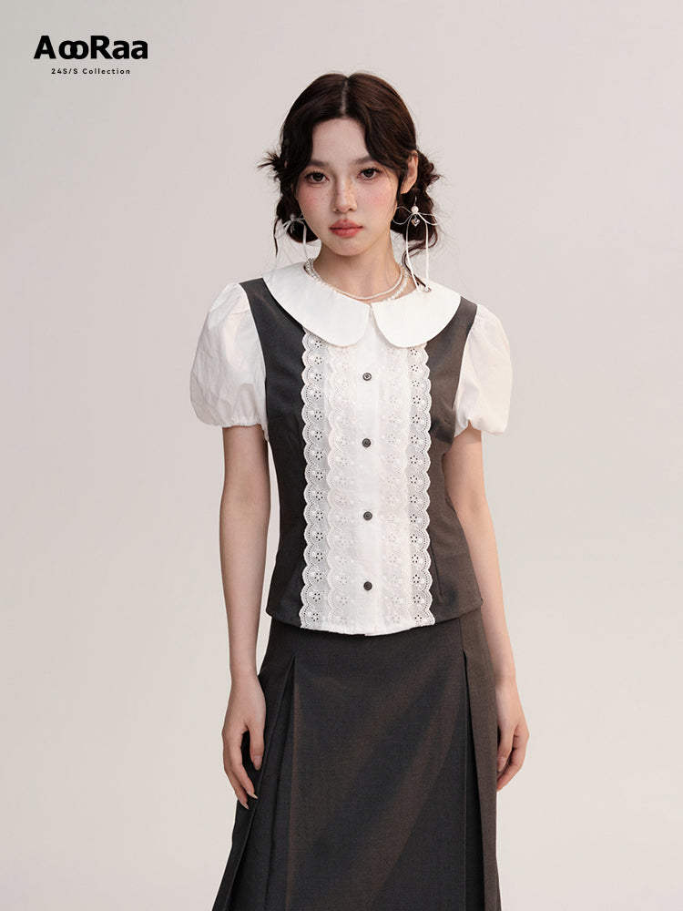 Peter Pan Collar Blouse And Pleated Midi Skirt