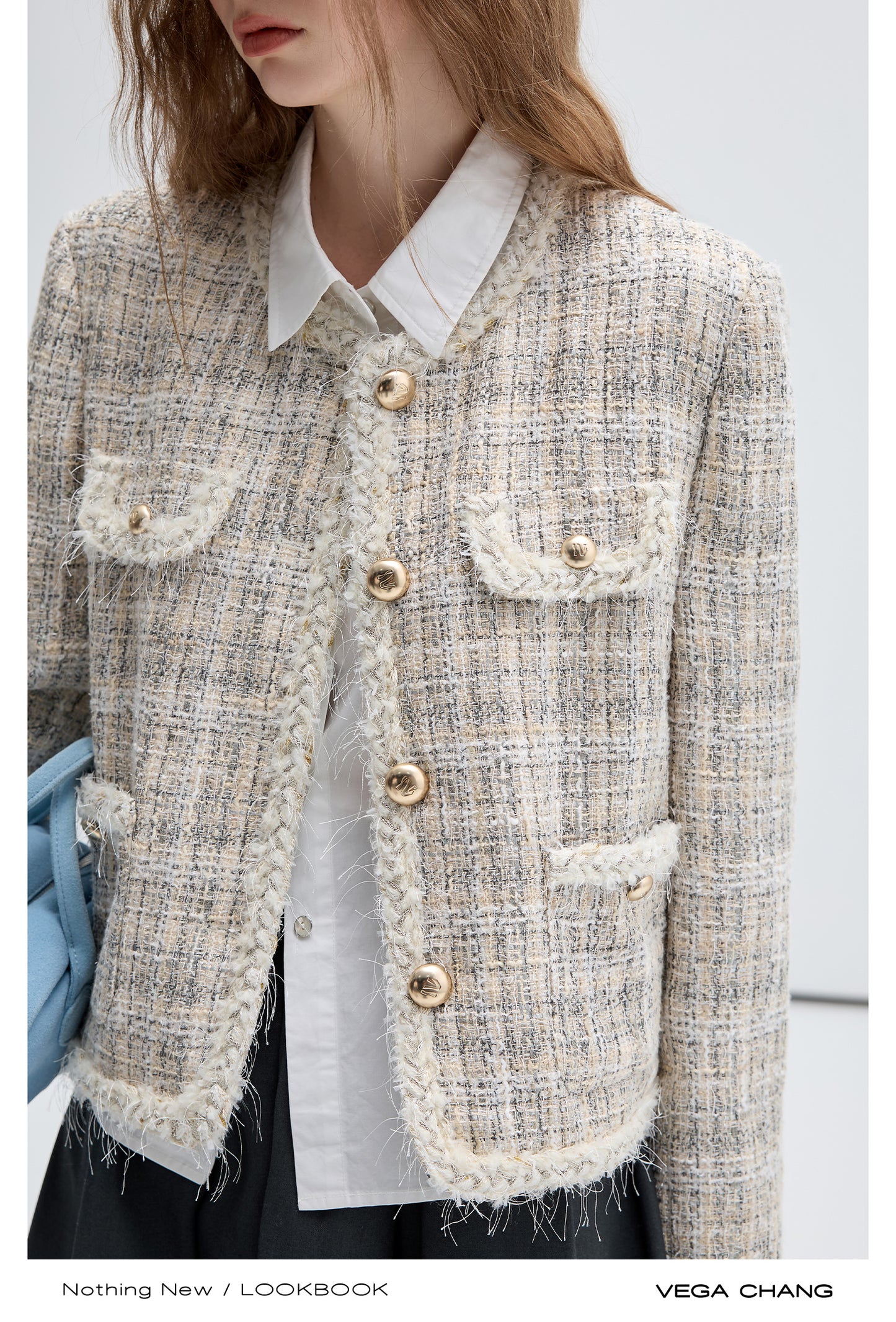 Tweed Braided Trim Collarless Jacket