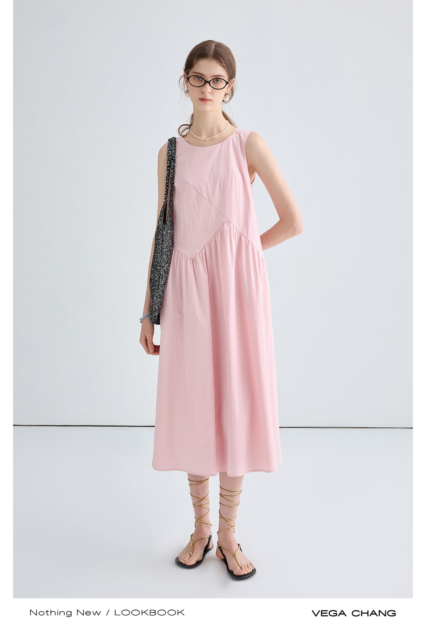 Patchwork Plain Color Sleeveless A-Line Dress