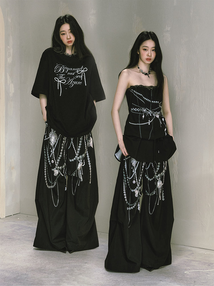 Jewelry Print Floor-Length Wide Leg Pants