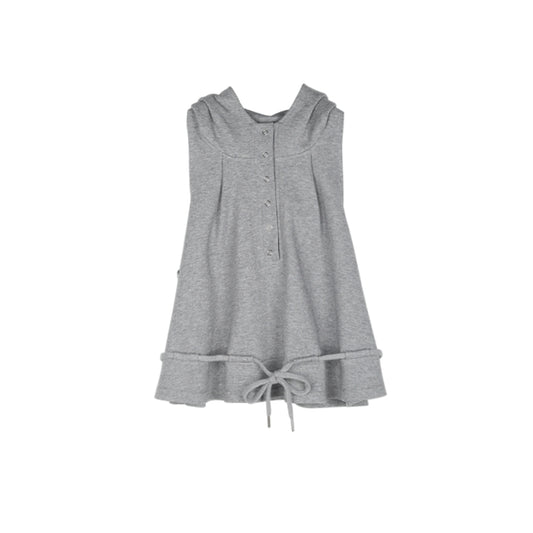 Hooded Sleeveless Relaxed Fit Top With Drawstring