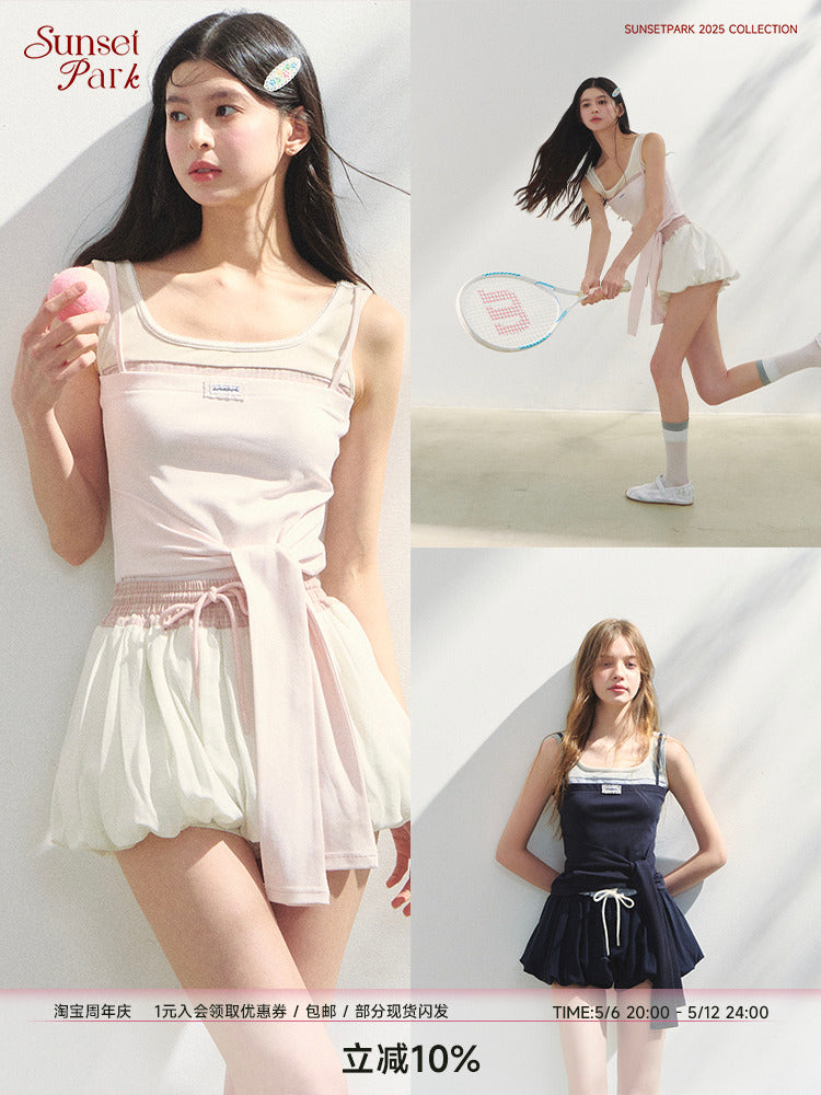 Sleeveless Patchwork Top With Tie Detail
