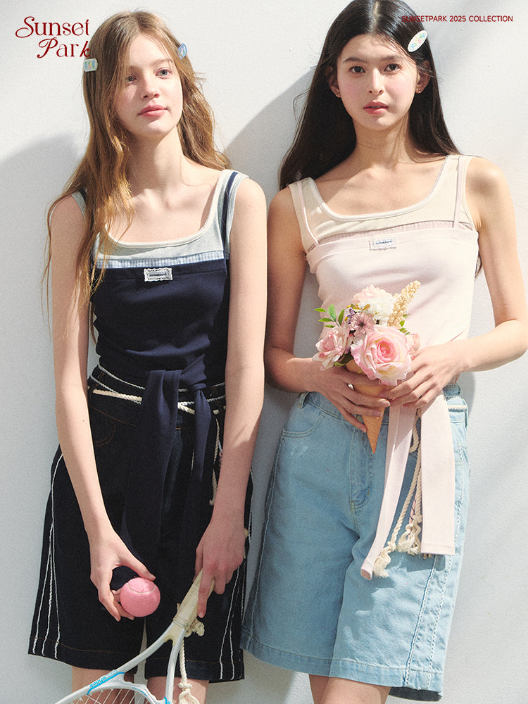 Sleeveless Patchwork Top With Tie Detail