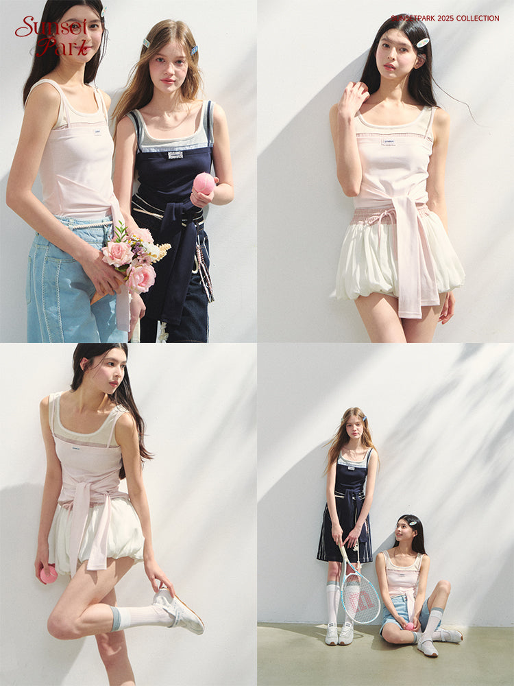 Sleeveless Patchwork Top With Tie Detail