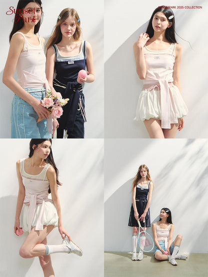 Sleeveless Patchwork Top With Tie Detail