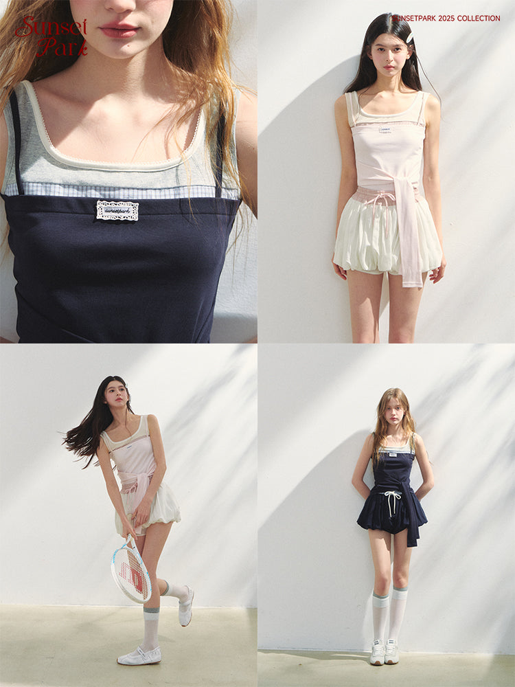 Sleeveless Patchwork Top With Tie Detail